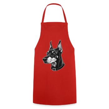 Elegant Doberman Portrait - Cooking Apron - red - Front - AI Model Male 185 dark (185cm)