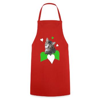 Cat Love Tabby Cat Green Hearts - Cooking Apron - red - Front - AI Model Male 185 dark (185cm)