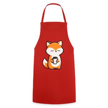 Un renard mignon tenant une tasse de café - Style adorable - Tablier de cuisine - rouge - Devant - AI Model Male 185 dark (185cm)