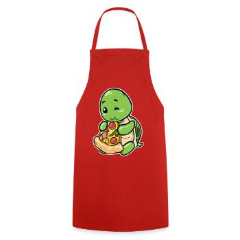 Tortue mignonne avec pizza : motif gastronomique drôle - Tablier de cuisine - rouge - Devant - AI Model Male 185 dark (185cm)