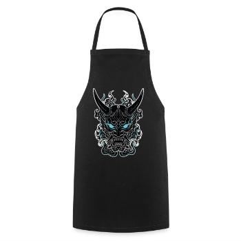 Cyberpunk-Porträt Oni-Maske Blau - Kochschürze - Schwarz - Vorne - AI Model Male 185 dark (185cm)