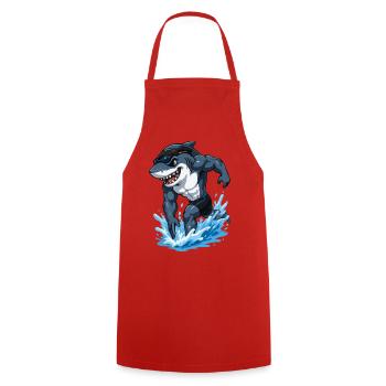 Hai Cartoon Schwimmer - Kochschürze - Rot - Vorne - AI Model Male 185 dark (185cm)