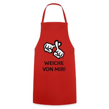 Weiche Von Mir! (Kreuz / Bibel / Religion / 2C) - Kochschürze - Rot - Vorne - AI Model Male 185 dark (185cm)