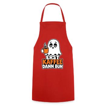 Süßes Geist Design – Erst Kaffee dann Buh Design - Kochschürze - Rot - Vorne - AI Model Male 185 dark (185cm)