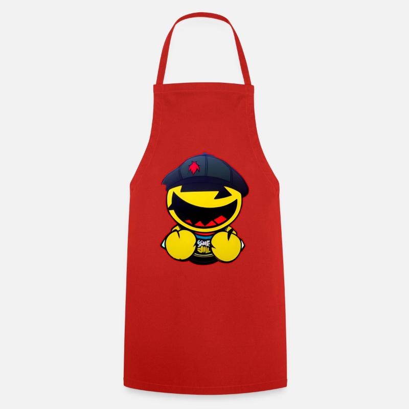 Monstre smiley jaune effronté avec casquette - Tablier de cuisine - rouge