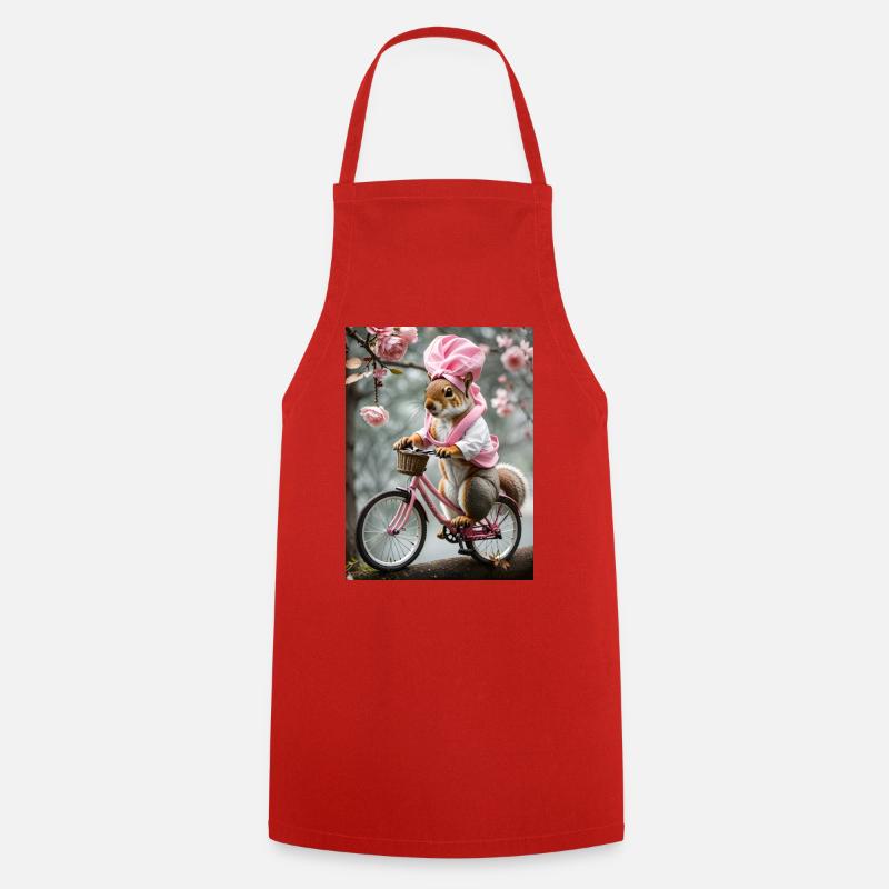 Squirrel on a bicycle - Cooking Apron - red