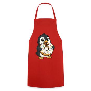 Cute Penguin with Donut Dessert Snacking - Cooking Apron - red - Front - AI Model Male 185 dark (185cm)