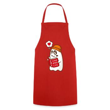 Spooky Cute Ghost Reading Love Book - Cooking Apron - red - Front - AI Model Male 185 dark (185cm)