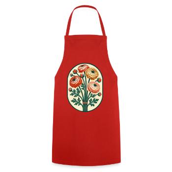 Vintage Ranunculus Bouquet Crest - Cooking Apron - red - Front - AI Model Male 185 dark (185cm)