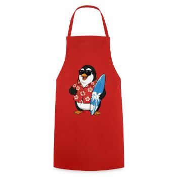 Surfer-Pinguin mit Hibiskus-Hemd - Kochschürze - Rot - Vorne - AI Model Male 185 dark (185cm)