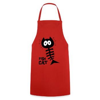 Poisson chat, humour, chat drôle - Tablier de cuisine - rouge - Devant - AI Model Male 185 dark (185cm)