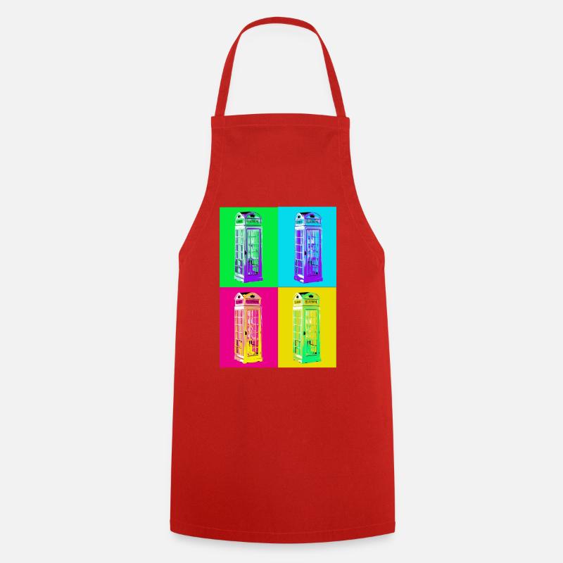 Multicolored Pop Art Phone Booth - Cooking Apron - red
