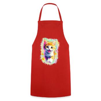 Happy Kitten 🌼🌸 - Cooking Apron - red - Front - AI Model Male 185 dark (185cm)