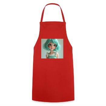Mintgrüne Pastellpuppe - Kochschürze - Rot - Vorne - AI Model Male 185 dark (185cm)