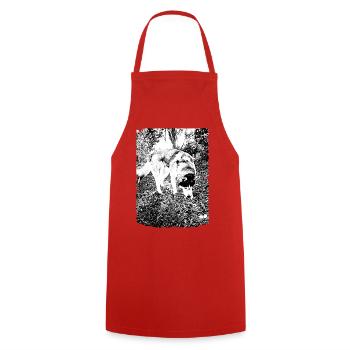 Schwarz-Weiß Husky Naturmotivs - Kochschürze - Rot - Vorne - AI Model Male 185 dark (185cm)