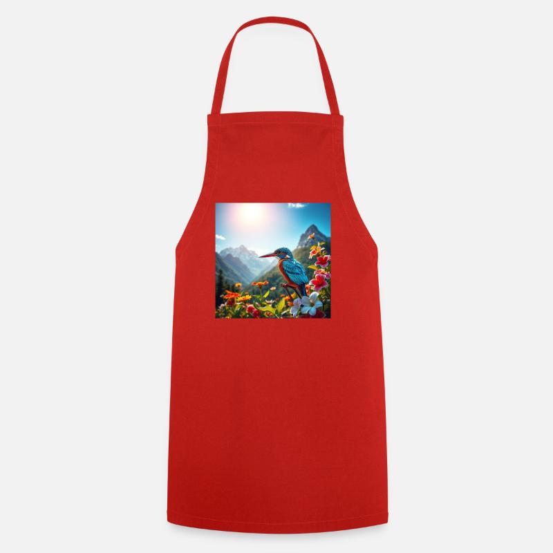 Les martin-pêcheurs dans le paradis fleuri - Tablier de cuisine - rouge
