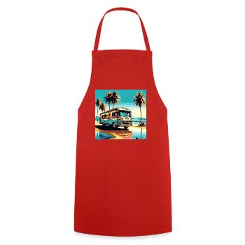 Retro camper on tropical beach - Cooking Apron - red - Front - AI Model Male 185 dark (185cm)