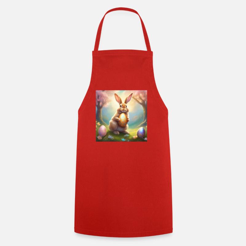 Spring bunny with gold Easter egg - Cooking Apron - red