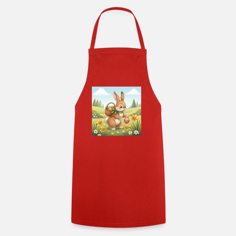 Easter bunny with basket and eggs - Cooking Apron - red