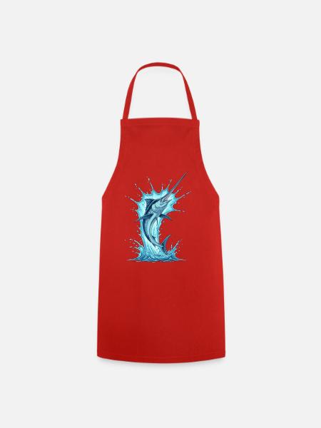 Blauer Marlin Sprung Kunstmotiv - Kochschürze - Rot