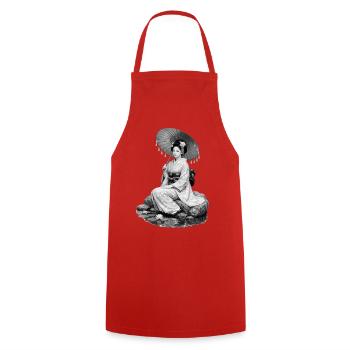 Geisha in kimono with umbrella - Cooking Apron - red - Front - AI Model Male 185 dark (185cm)