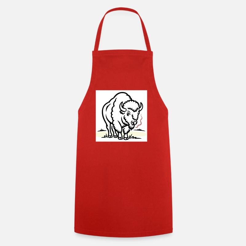Bisons avec une cigarette dans le champ - Tablier de cuisine - rouge