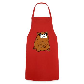 Pug dog sits small begging dick looks sad - Cooking Apron - red - Front - AI Model Male 185 dark (185cm)