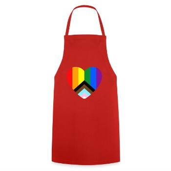 Le drapeau de la fierté du progrès LGBTQ+ en forme de cœur - Tablier de cuisine - rouge - Devant - AI Model Male 185 dark (185cm)