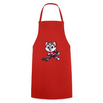 Niedlicher Husky Eishockeyspieler Cartoon - Kochschürze - Rot - Vorne - AI Model Male 185 dark (185cm)
