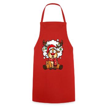 Christmas Reindeer Cartoon Humor - Cooking Apron - red - Front - AI Model Male 185 dark (185cm)