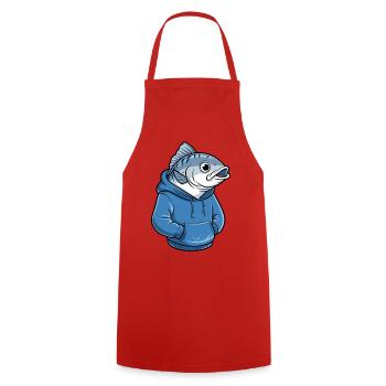 Dessin animé drôle de poisson-pêcheur avec un sweat à capuche - Tablier de cuisine - rouge - Devant - AI Model Male 185 dark (185cm)