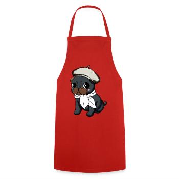 Black Pug Beret - Kochschürze - Rot - Vorne - AI Model Male 185 dark (185cm)