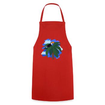 Toucan (palm tree, sky) - Cooking Apron - red - Front - AI Model Male 185 dark (185cm)