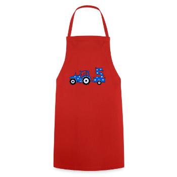 5th Birthday Tractor - Cooking Apron - red - Front - AI Model Male 185 dark (185cm)