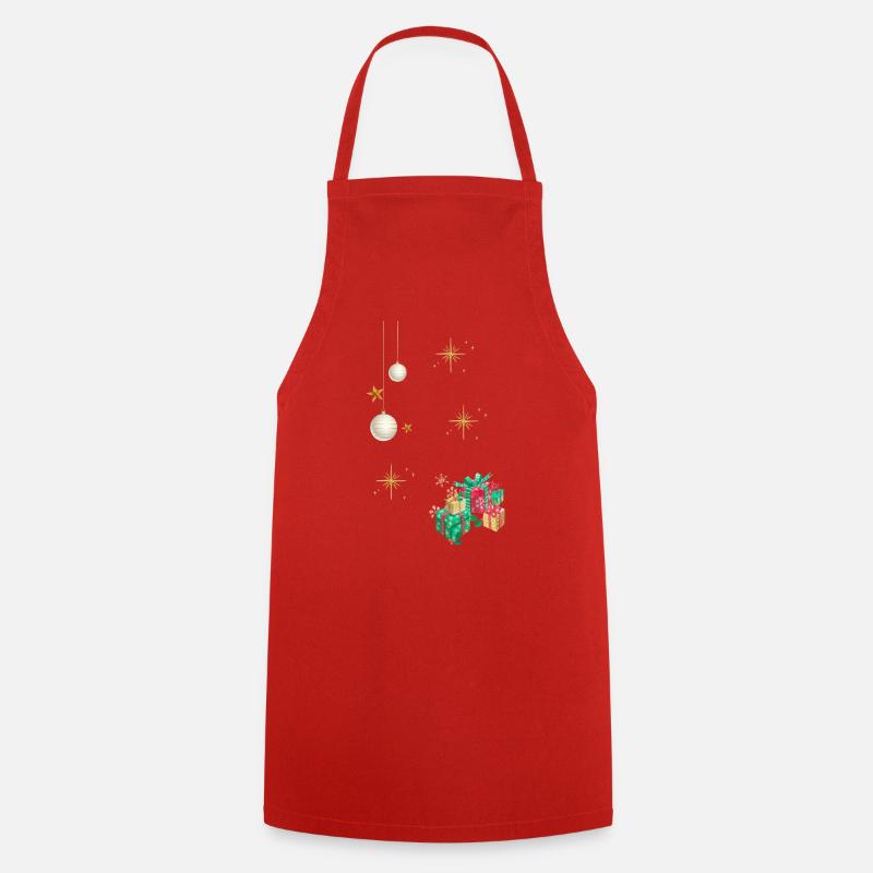 Boules de célébration dorées et cadeaux - Tablier de cuisine - rouge