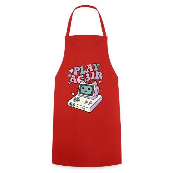 Play Again Katze Retro - Kochschürze - Rot - Vorne - AI Model Male 185 dark (185cm)