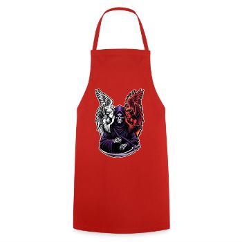 Faucheuse avec Ange et Démon - Tablier de cuisine - rouge - Devant - AI Model Male 185 dark (185cm)