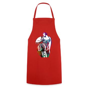 Female silhouette in colorful LOVE - Cooking Apron - red - Front - AI Model Male 185 dark (185cm)