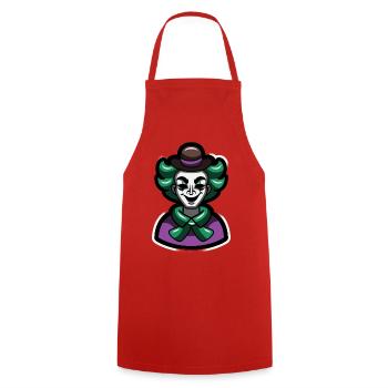 Grüner Clown-Pantomimen-Cartoon-Porträt - Kochschürze - Rot - Vorne - AI Model Male 185 dark (185cm)