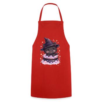Sorcières - Chat Sorcier Kawaii - Tablier de cuisine - rouge - Devant - AI Model Male 185 dark (185cm)