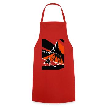 Leuchtturm und Coffenaut-Rift an Red Shore - Kochschürze - Rot - Vorne - AI Model Male 185 dark (185cm)
