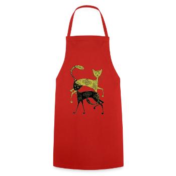goldene und schwarze Katze mit abstrakten Muster - Kochschürze - Rot - Vorne - AI Model Male 185 dark (185cm)
