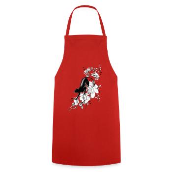 panthère noire florale pivoines - Tablier de cuisine - rouge - Devant - AI Model Male 185 dark (185cm)