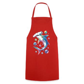 Vibrant Shark with Bubble Accents - Cooking Apron - red - Front - AI Model Male 185 dark (185cm)