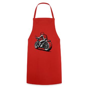 Biker Illustration auf Motorrad - Kochschürze - Rot - Vorne - AI Model Male 185 dark (185cm)