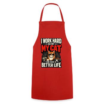 I work hard to make my cat have a life of luxury - Cooking Apron - red - Front - AI Model Male 185 dark (185cm)