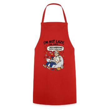 Recharging while scrolling Gen Z - Cooking Apron - red - Front - AI Model Male 185 dark (185cm)
