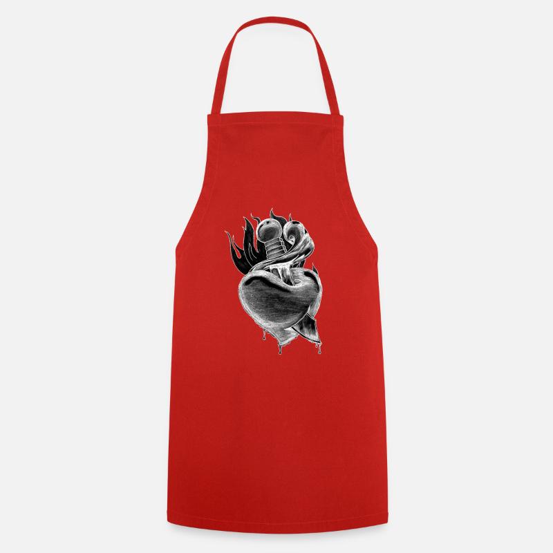 Flame Heart Dagger Sketch - Cooking Apron - red