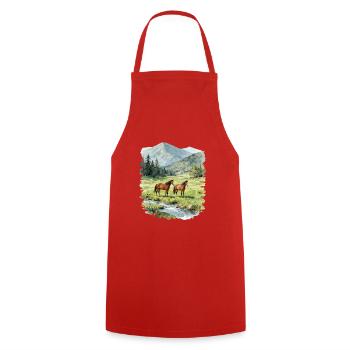 Water-coloured mountain ponies - Cooking Apron - red - Front - AI Model Male 185 dark (185cm)