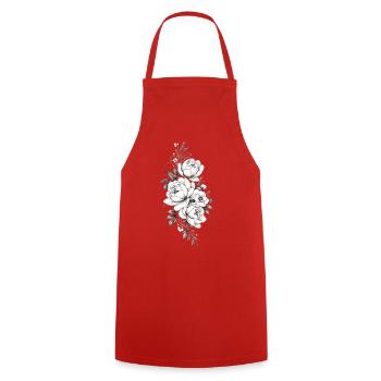 Zeitlose Graustufen-Floral - Kochschürze - Rot - Vorne - AI Model Male 185 dark (185cm)